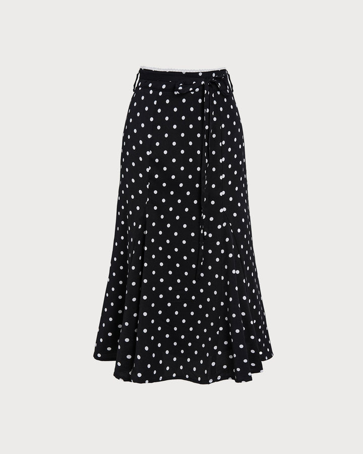 Black Polka Dot Mermaid Midi Skirt
