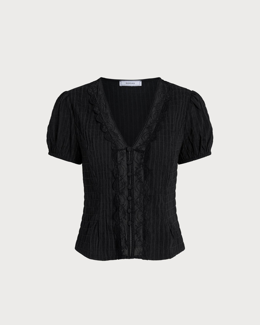 Black Jacquard Lace Button Blouse