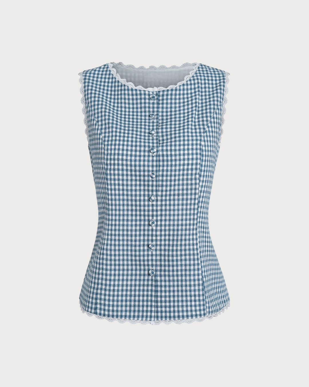 Blue Plaid Sleeveless Tank Top