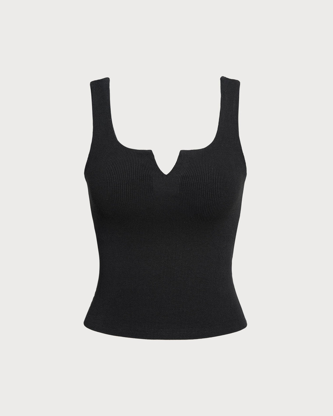 The Black V Neck Ribbed Knit Tank Top