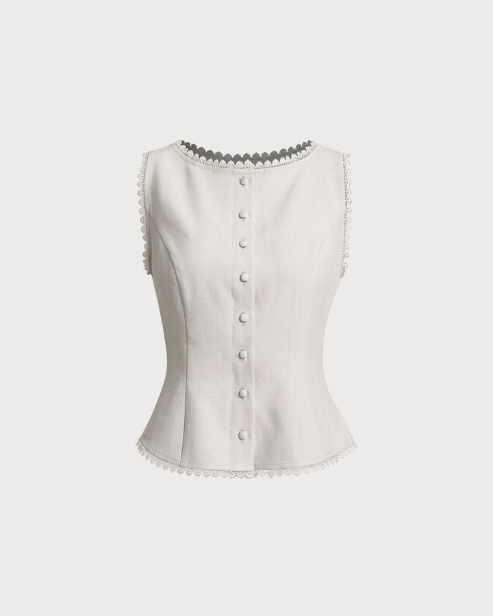 Apricot Boat Neck Button Vest