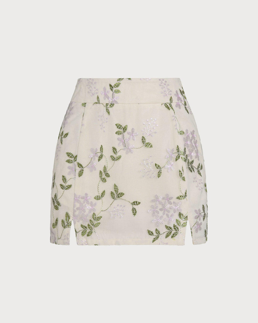 Beige Floral Straight Mini Skirt