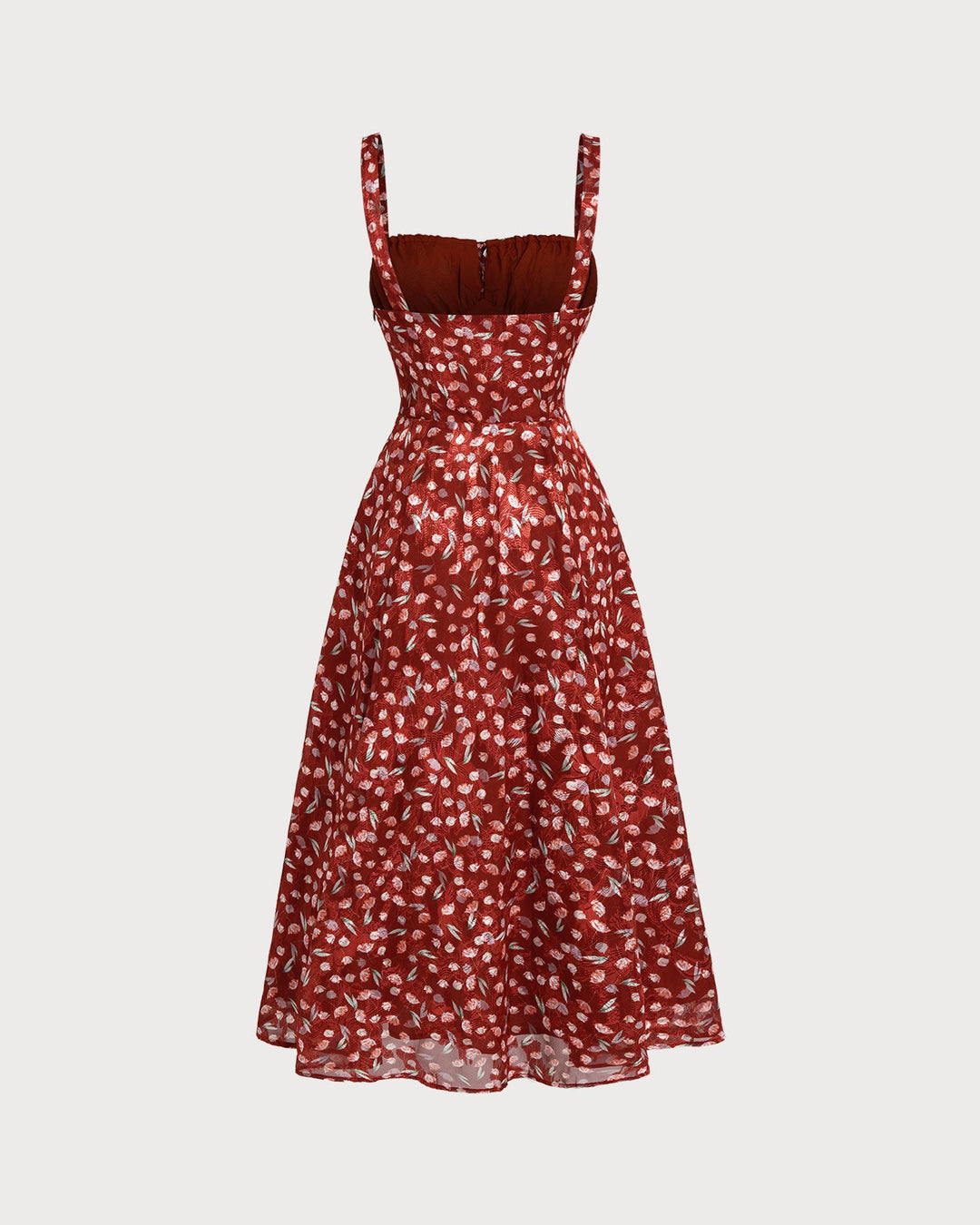 Wine Red Floral Slip Midi Dress