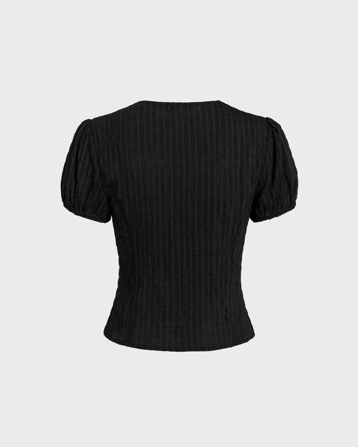 Black Jacquard Lace Button Blouse