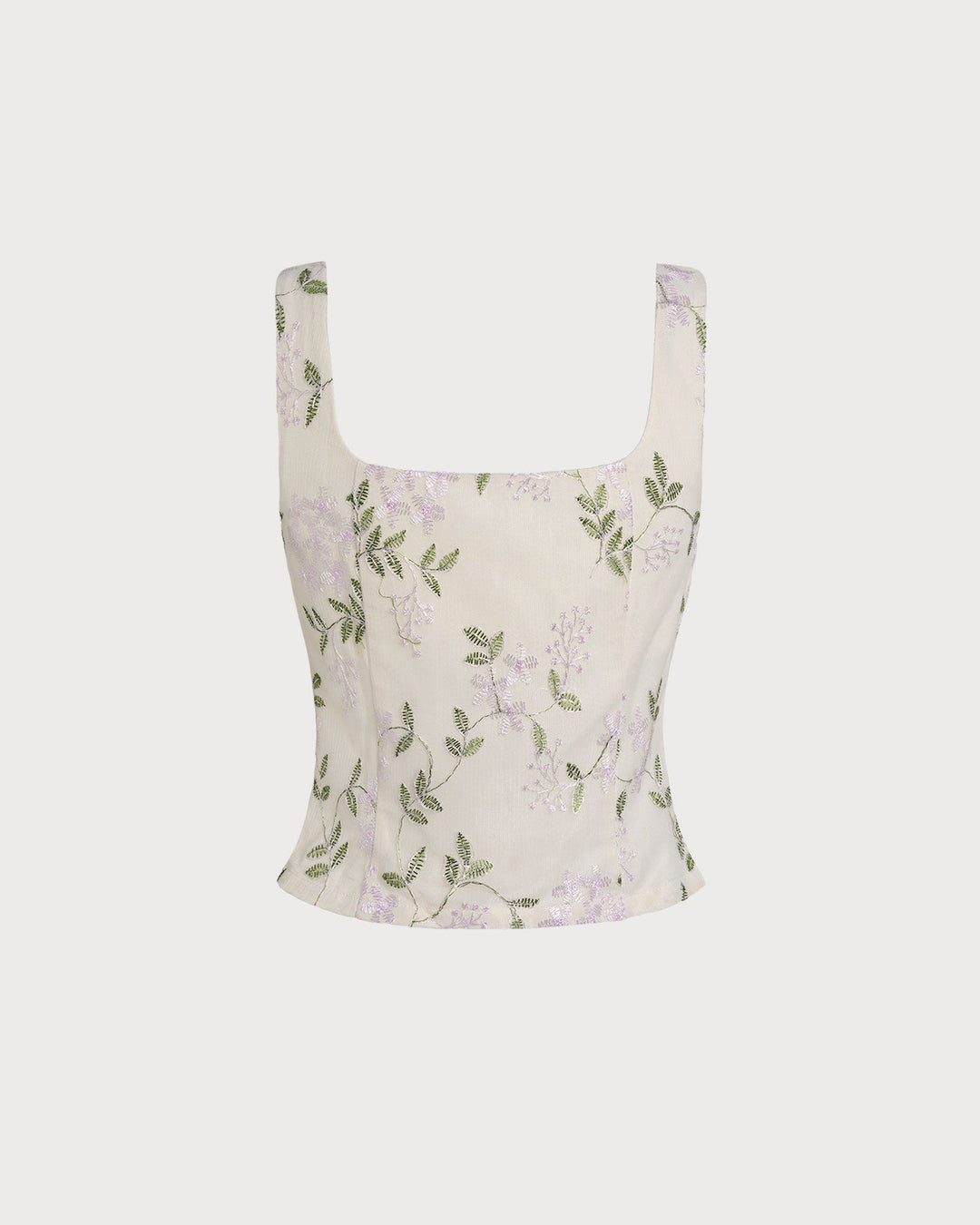 Beige Floral Slim Tank Top