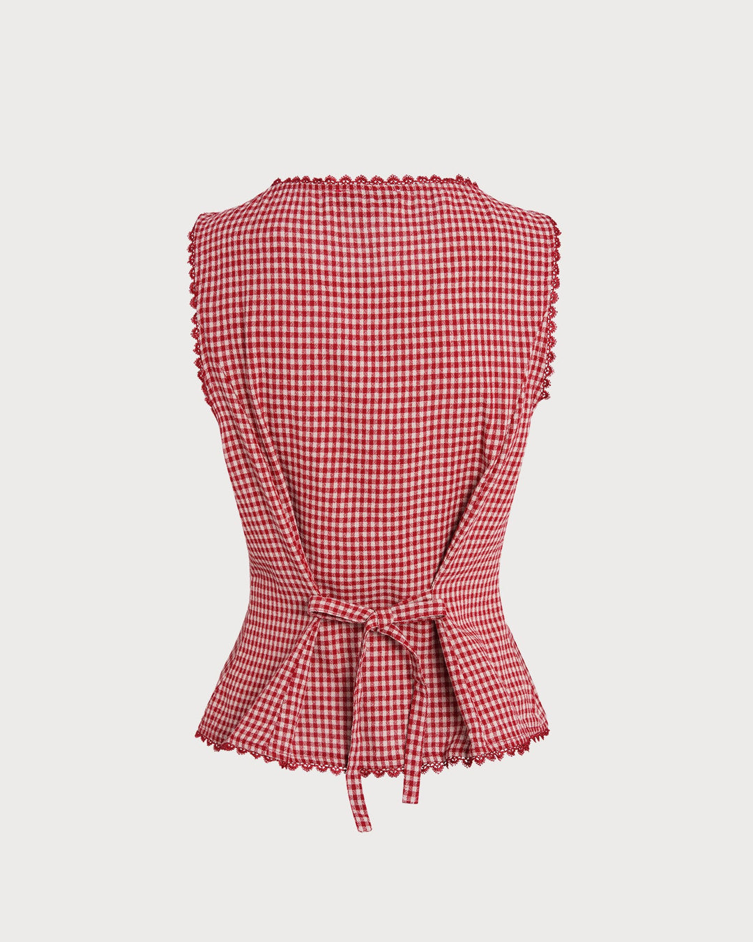 Red Gingham Boat Neck Sleeveless Tank Top