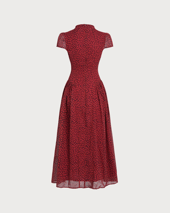 Red Cap Sleeve Floral Maxi Dress