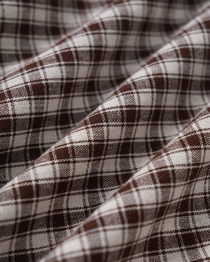 Coffee Gingham Puffed Sleeve Mini Dress