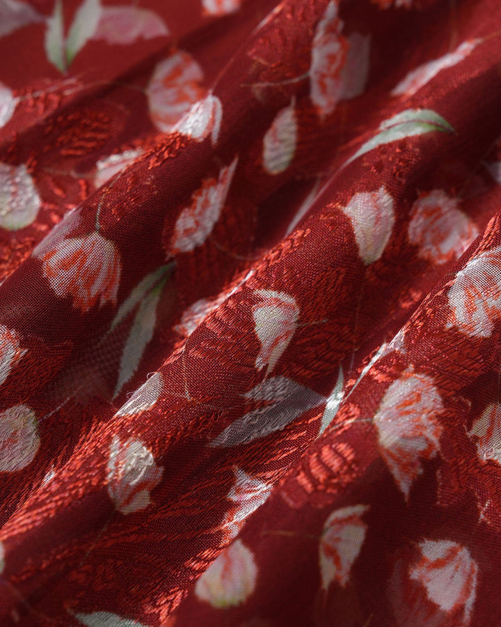 Wine Red Floral Slip Midi Dress