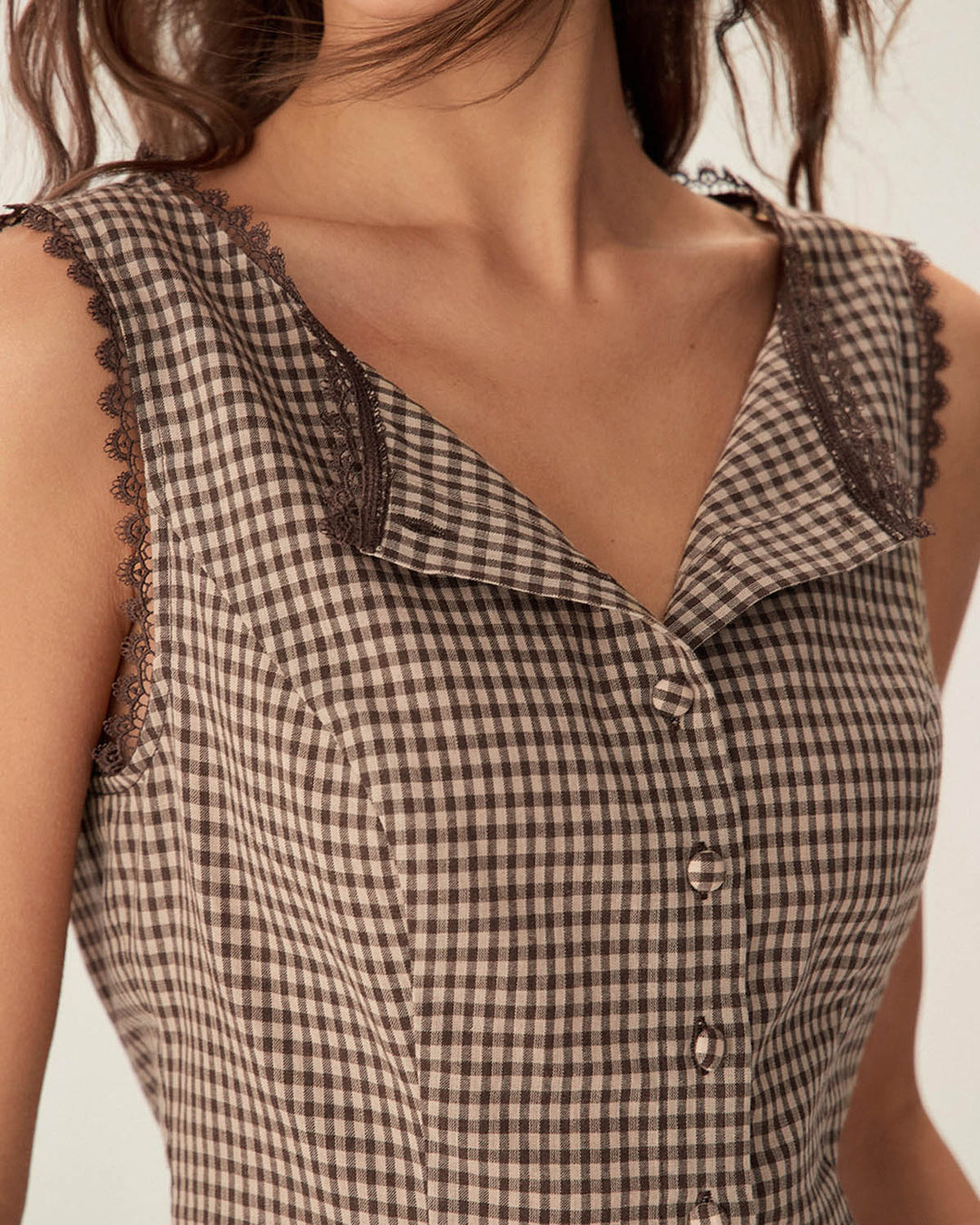 Brown Plaid Single Breasted Vest