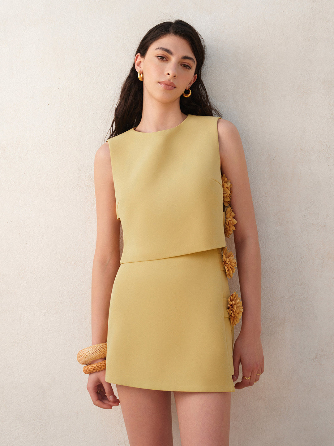 3D Floral Embellished Short Skirt Set