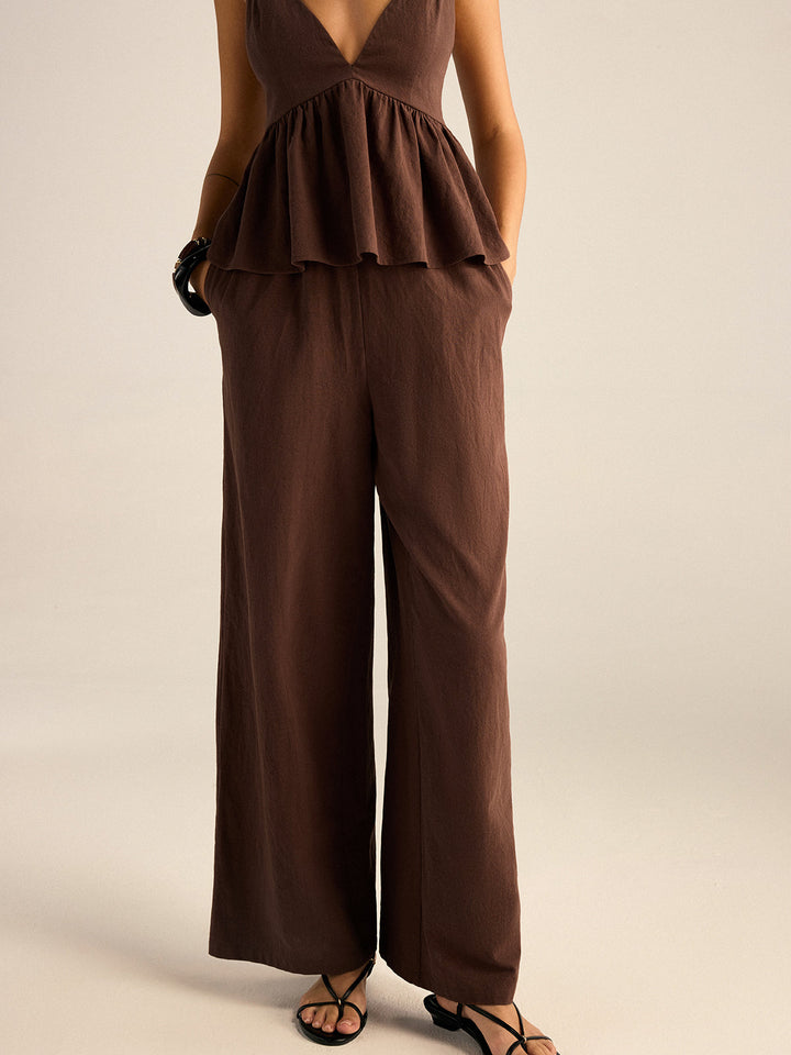 Cotton Peplum Beaded Straps Top and Pants set