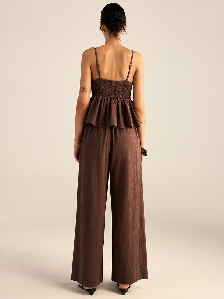 Cotton Peplum Beaded Straps Top and Pants set