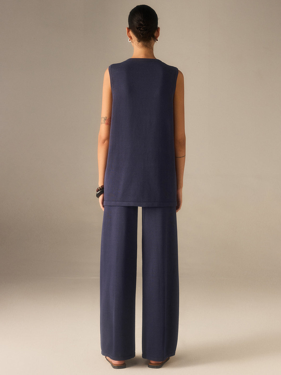 Golden Button Knit Vest Pants Set