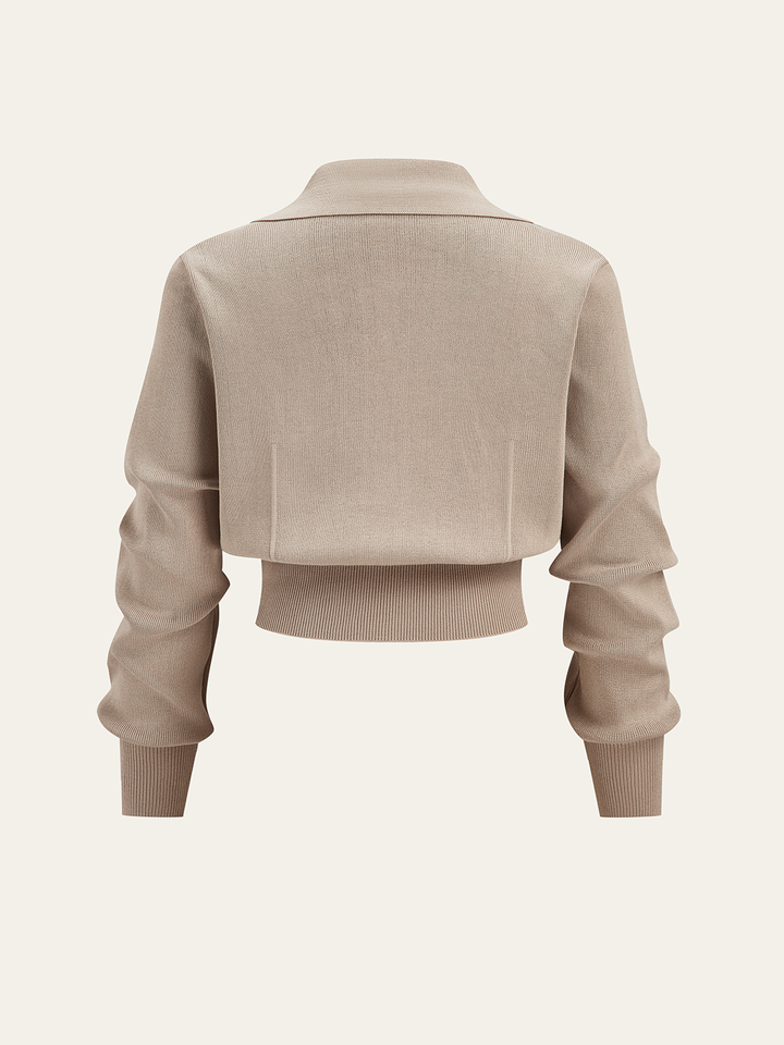 Metal Button Collared Cardigan and Midi Skirt Set