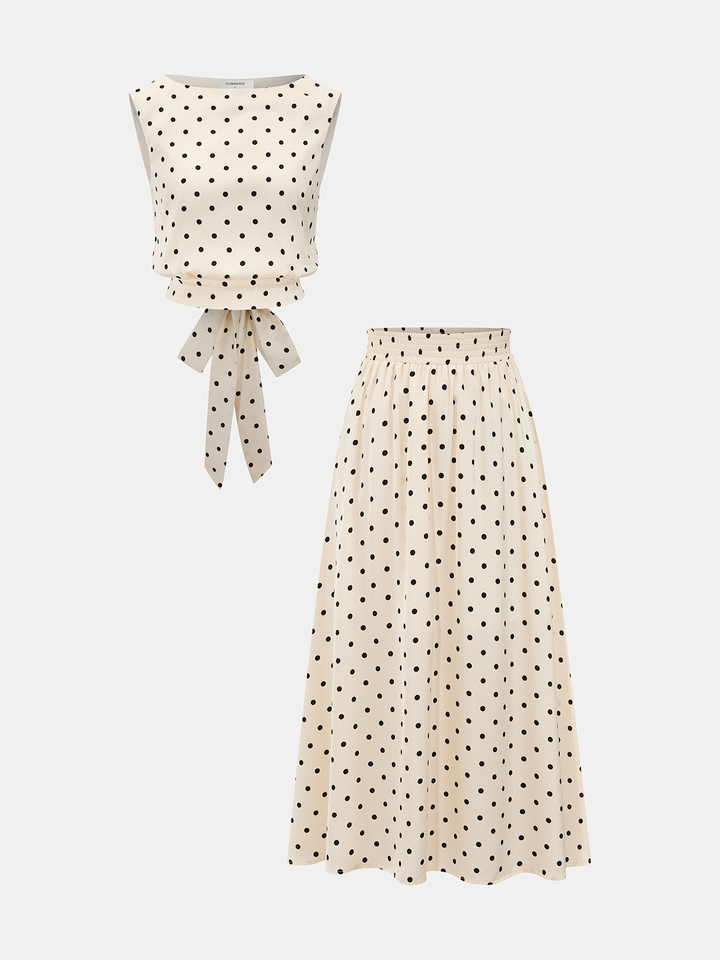 Polka Dot Sleeveless Top & Maxi Skirt Set