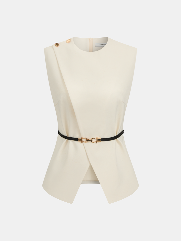 Sleeveless Belted Top & Pleated Pants Set