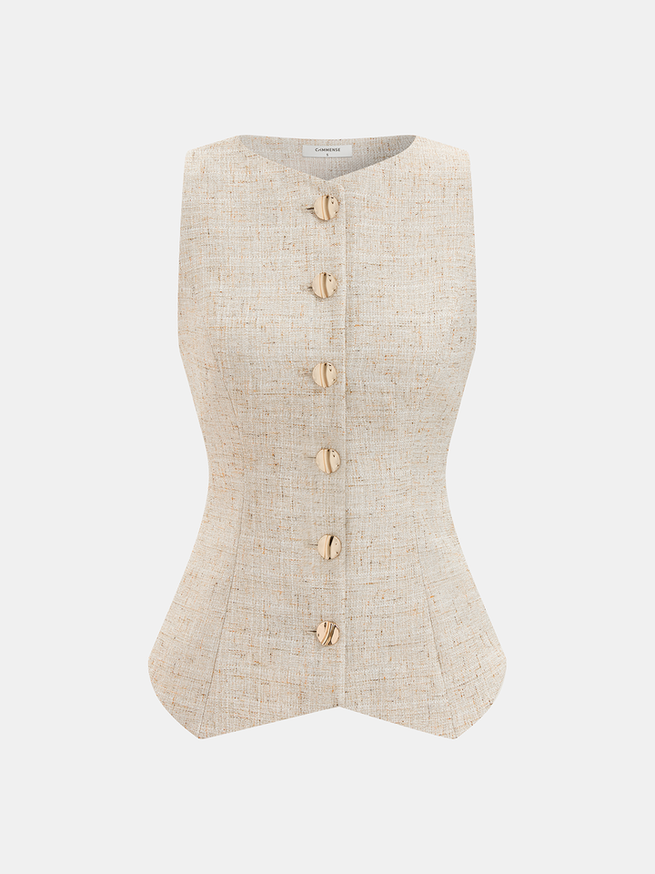 Tweed Buttoned Vest & Mini Shorts Set