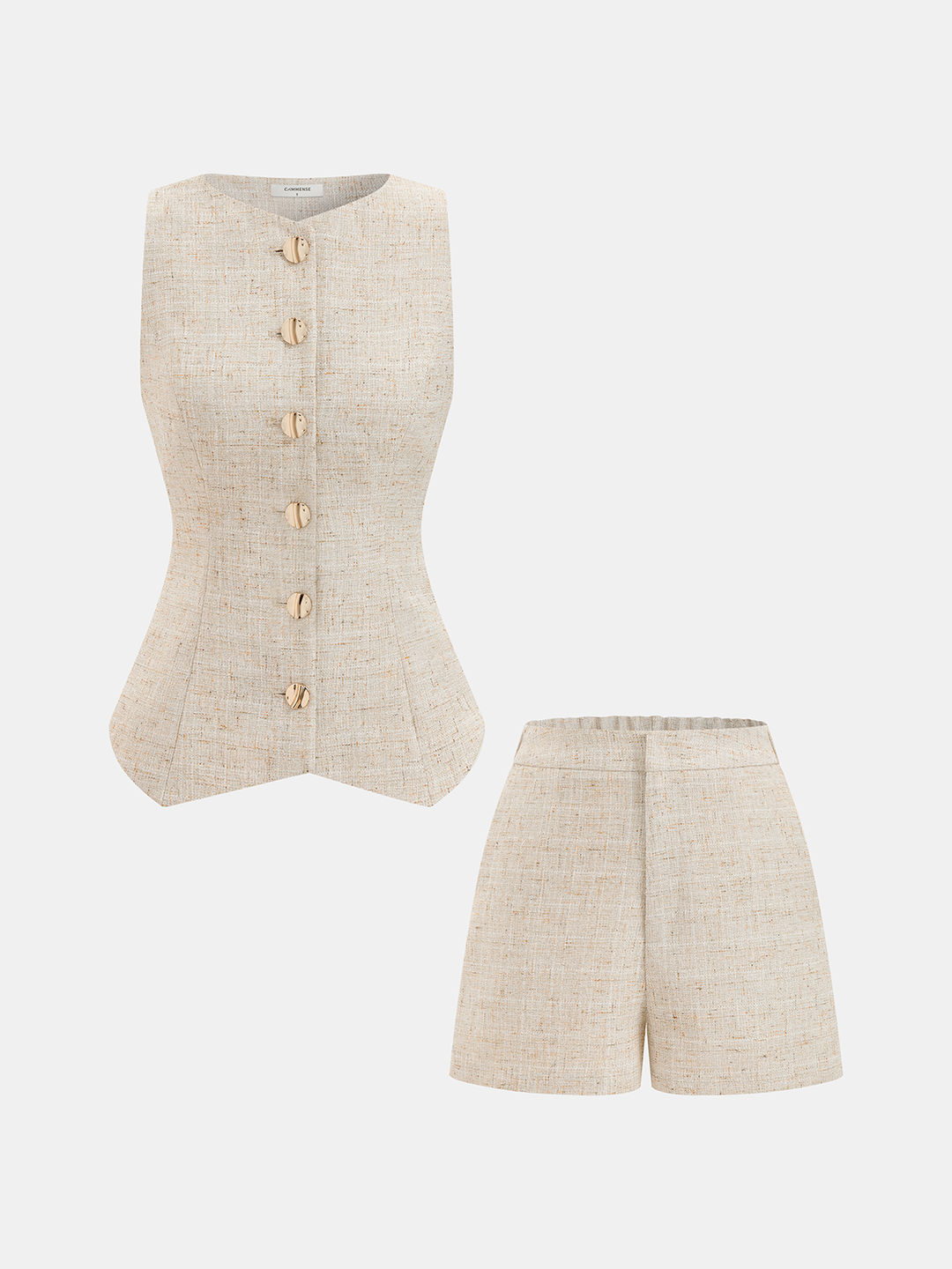 Tweed Buttoned Vest & Mini Shorts Set