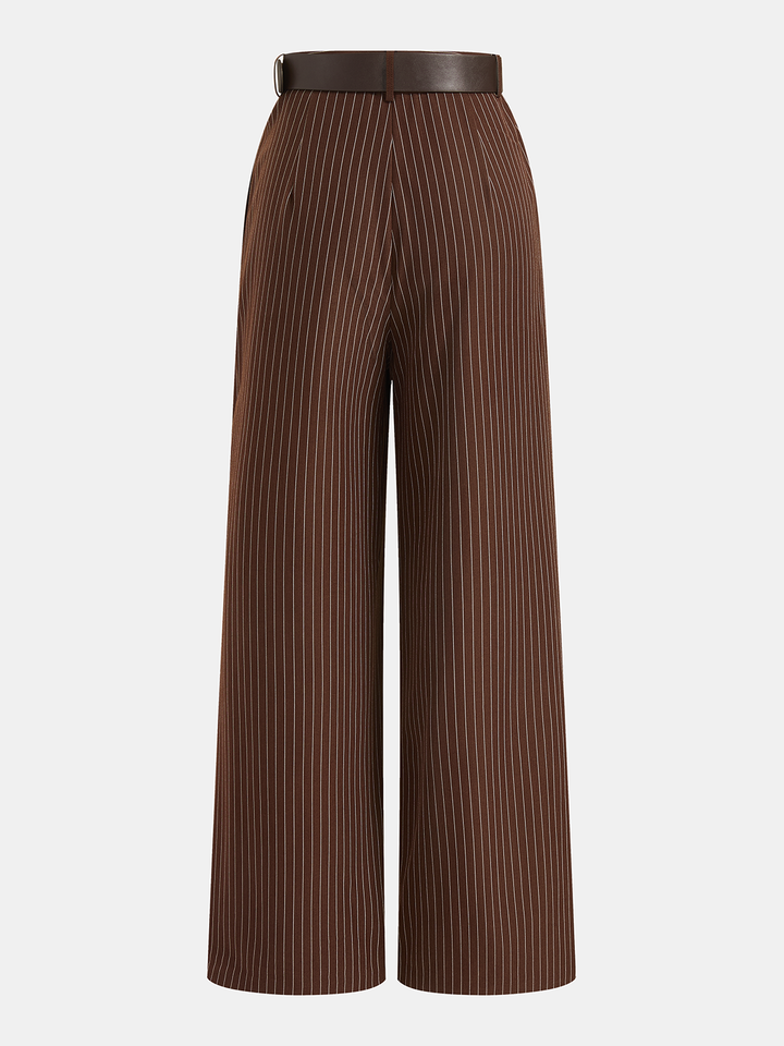 Pinstripe Sleeveless Top and Pants Set with Belt
