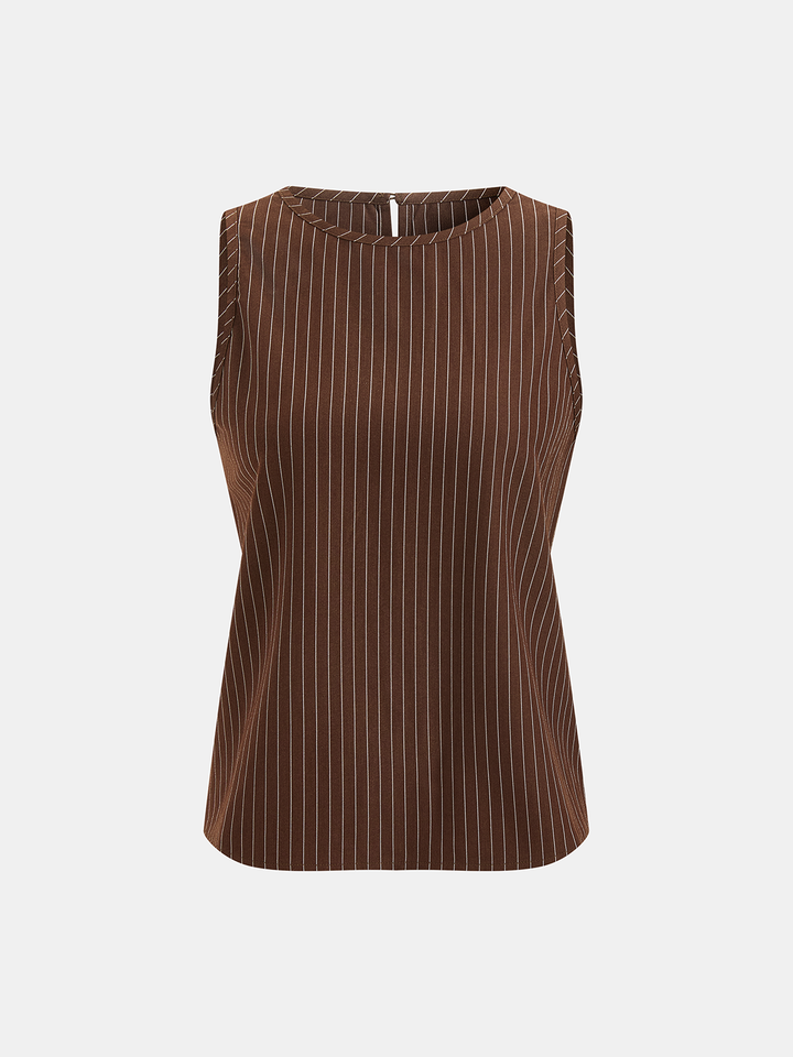 Pinstripe Sleeveless Top and Pants Set with Belt