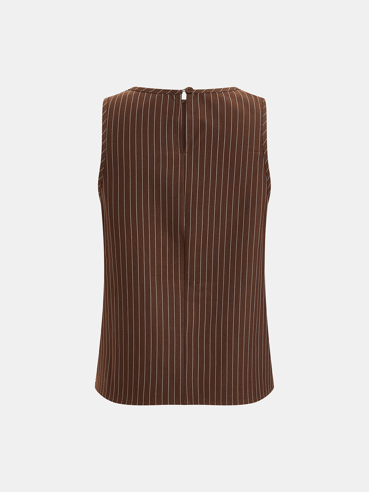Pinstripe Sleeveless Top and Pants Set with Belt