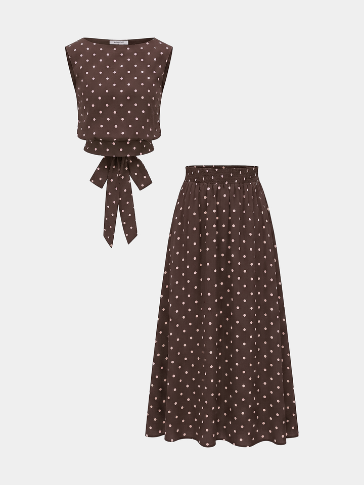 Polka Dot Sleeveless Top & Maxi Skirt Set