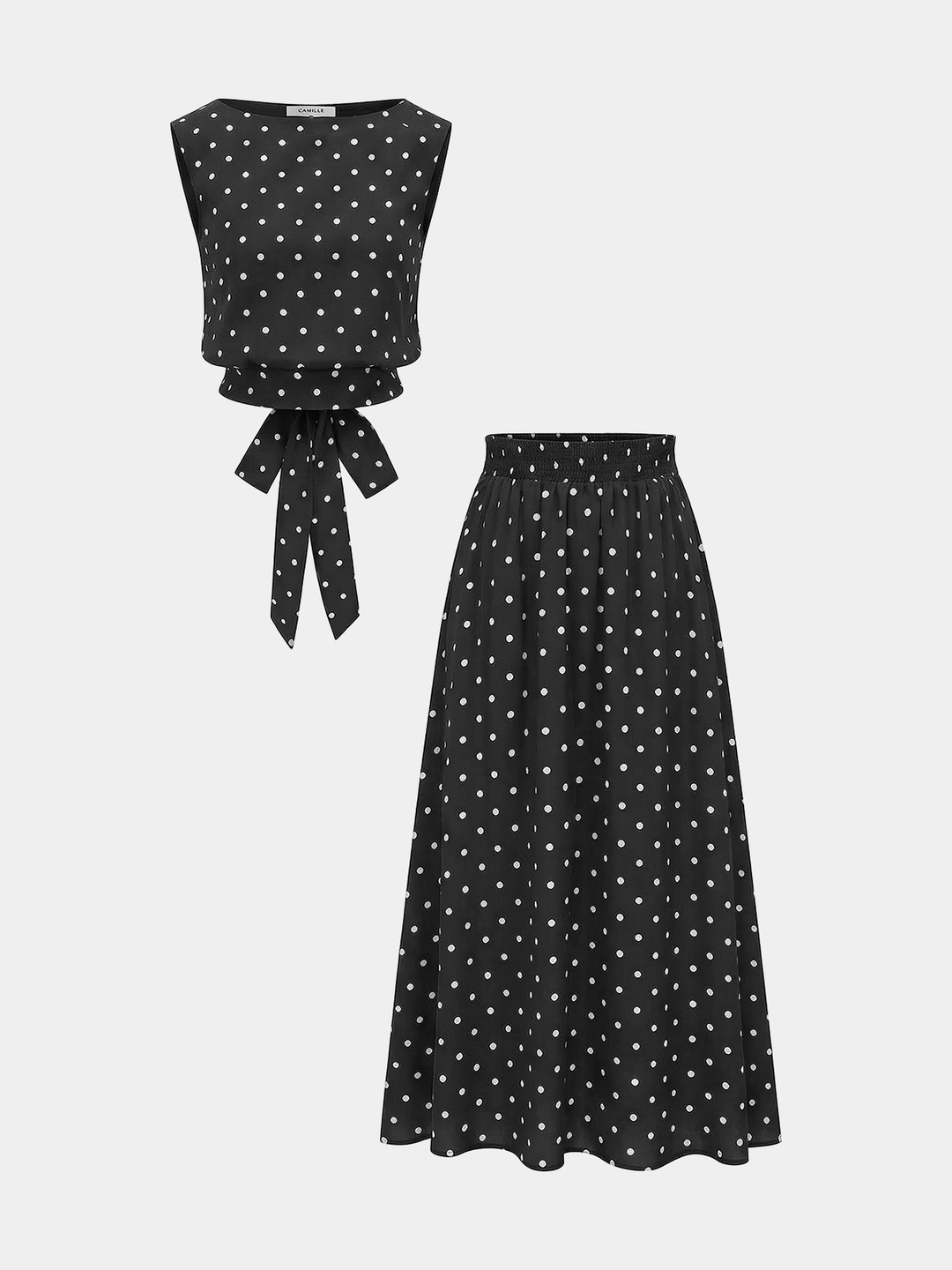 Polka Dot Sleeveless Top & Maxi Skirt Set