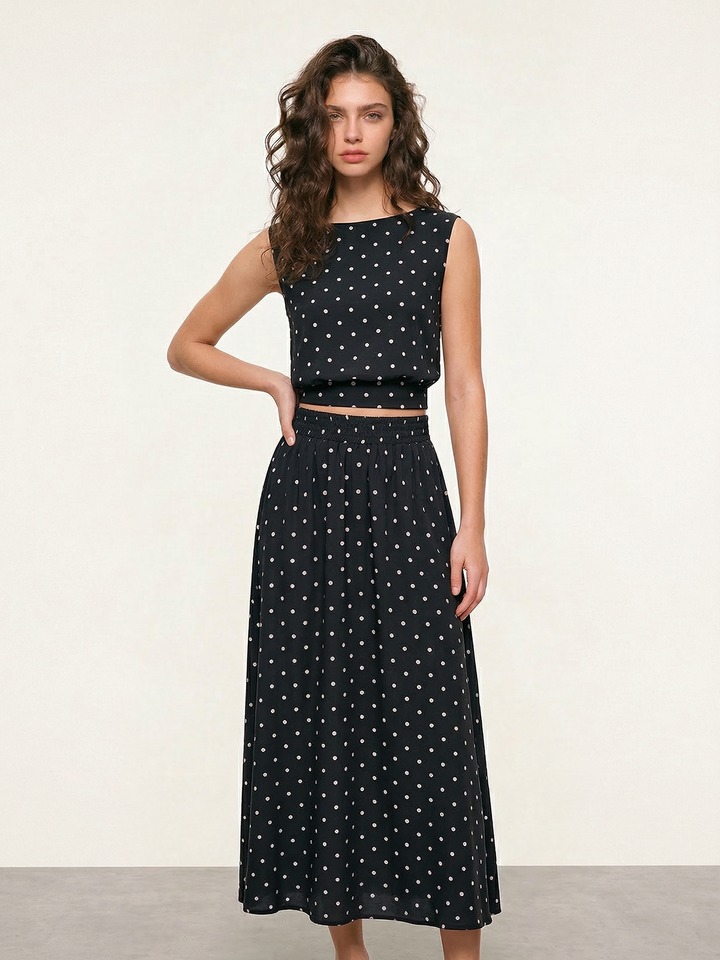 Polka Dot Sleeveless Top & Maxi Skirt Set