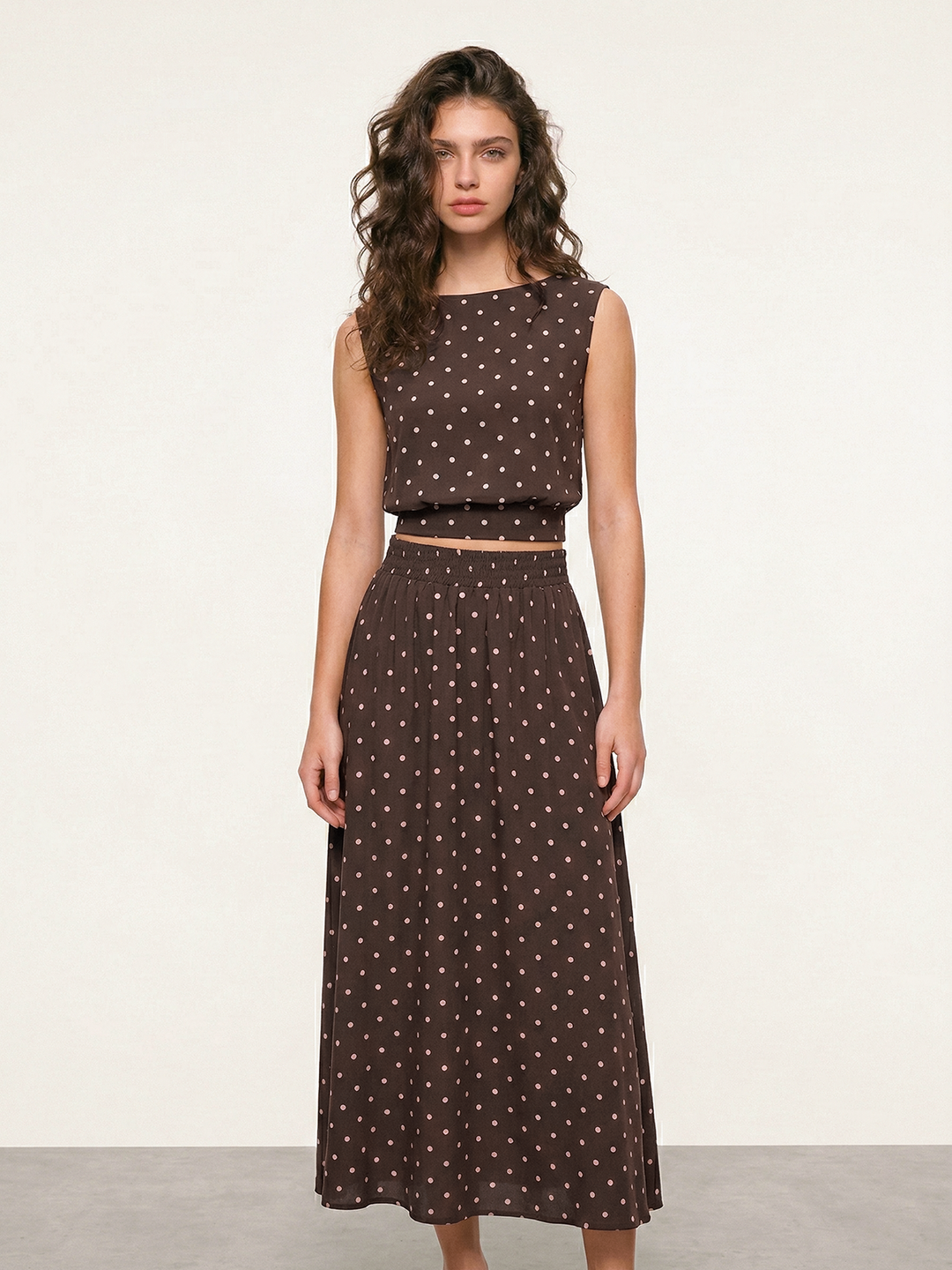 Polka Dot Sleeveless Top & Maxi Skirt Set