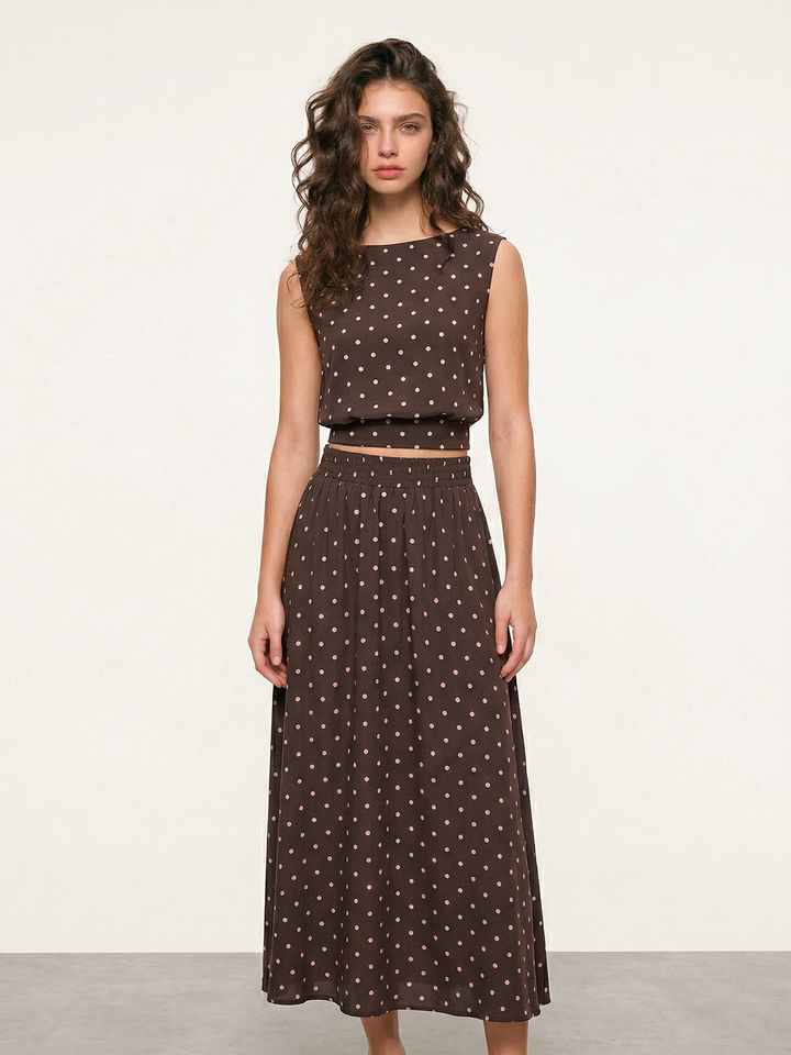 Polka Dot Sleeveless Top & Maxi Skirt Set