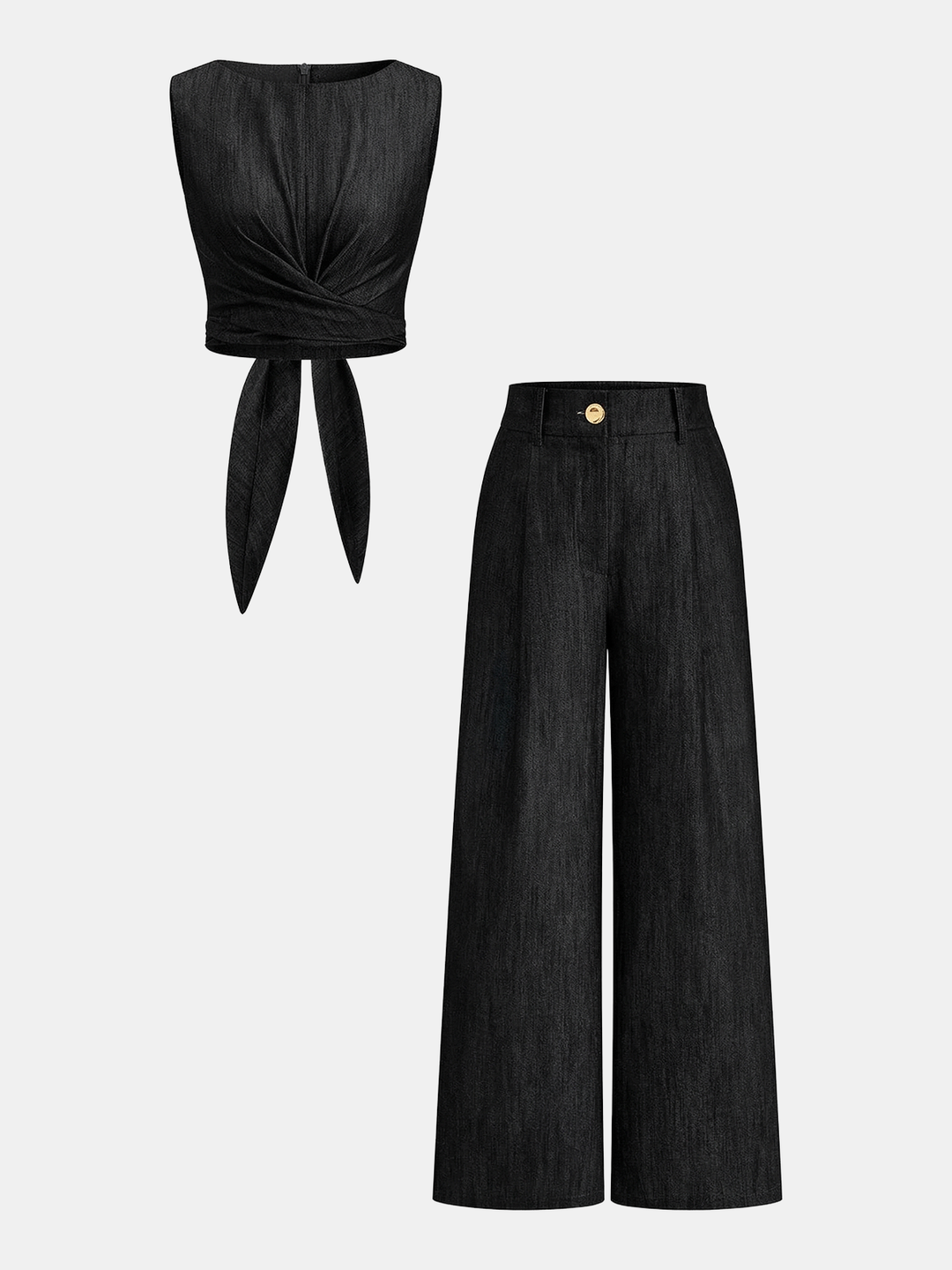 Cross-Tie Crop Top & Wide-Leg Pants Set