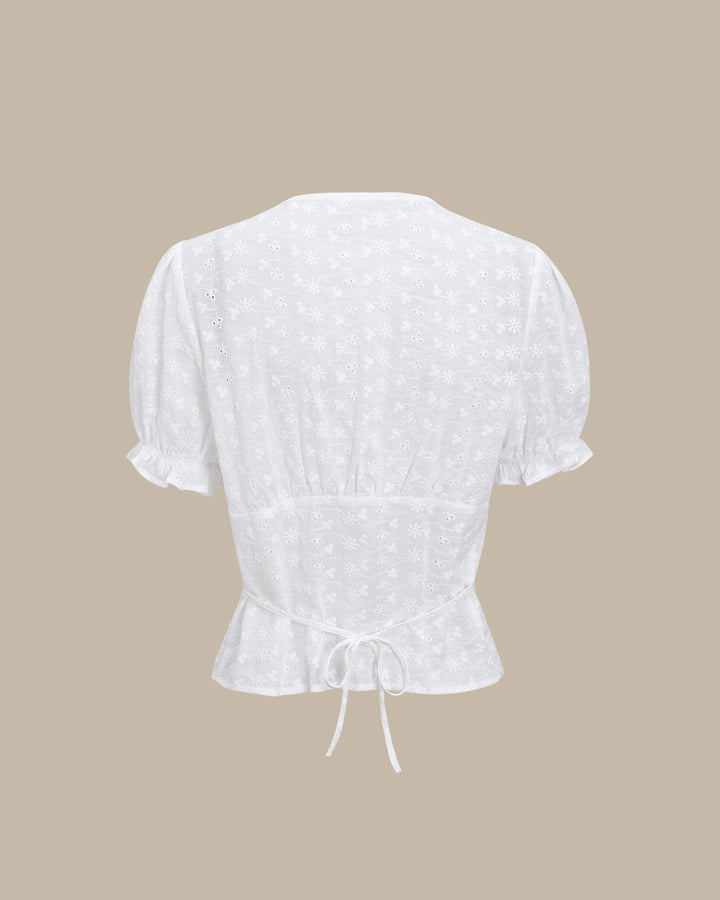 White Floral Puffed Sleeve Blouse