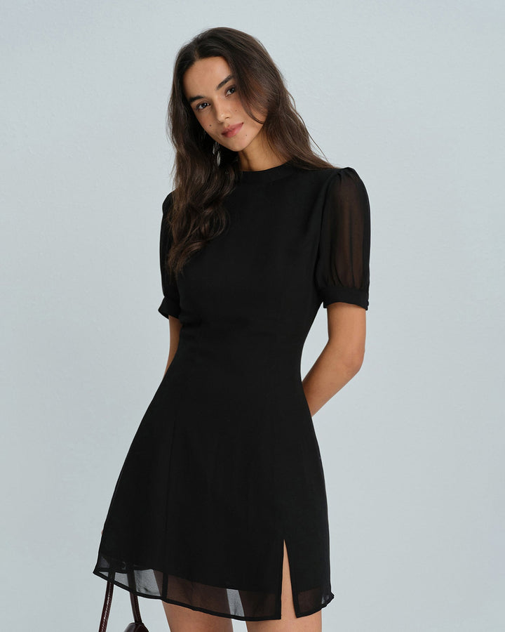 Black Mock Neck Mini Dress