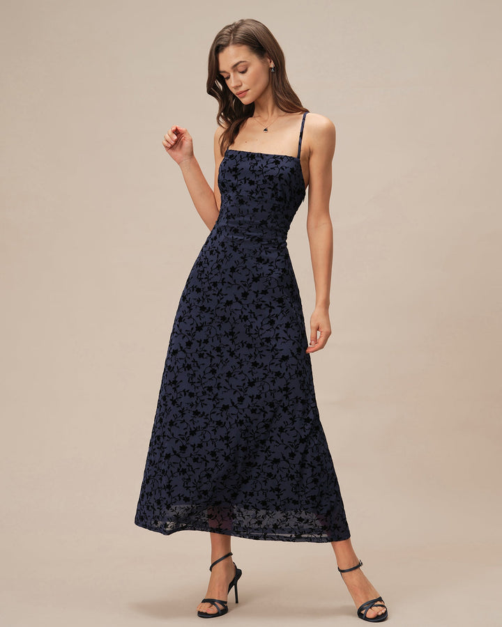 Blue X Cross Floral Slip Maxi Dress