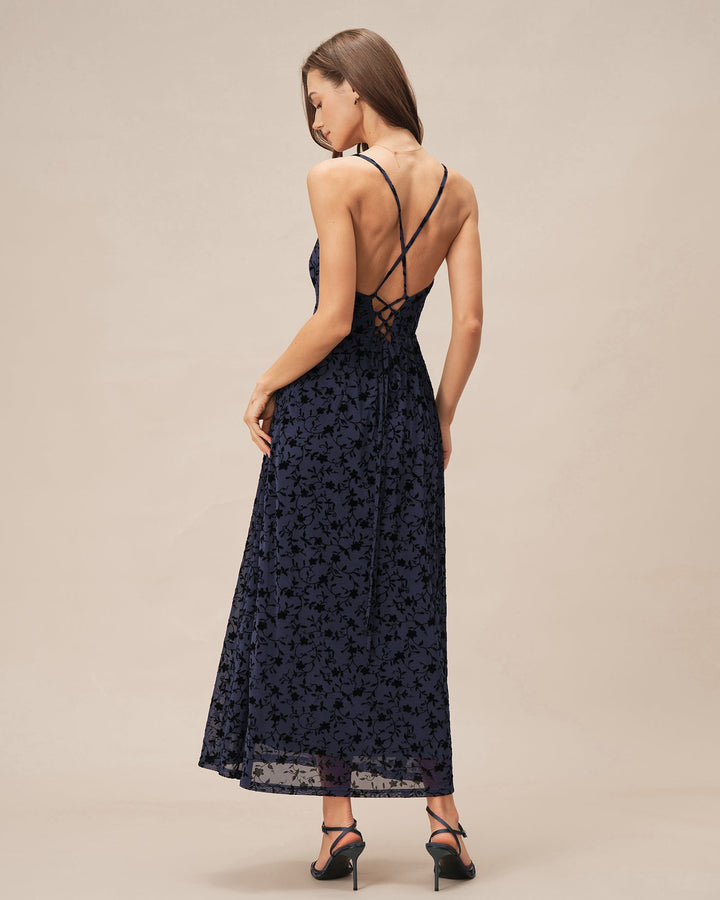 Blue X Cross Floral Slip Maxi Dress