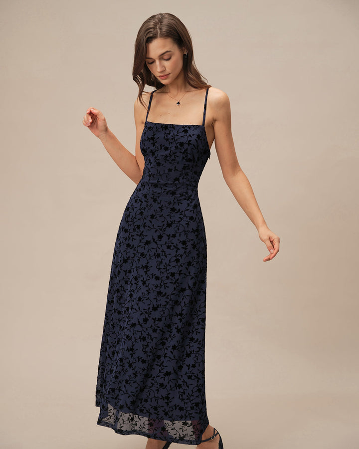 Blue X Cross Floral Slip Maxi Dress
