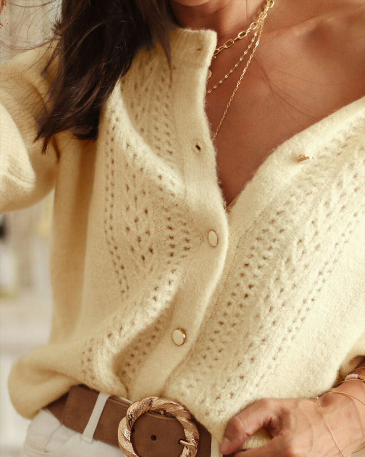 Yellow Round Neck Hip Knit Cardigan