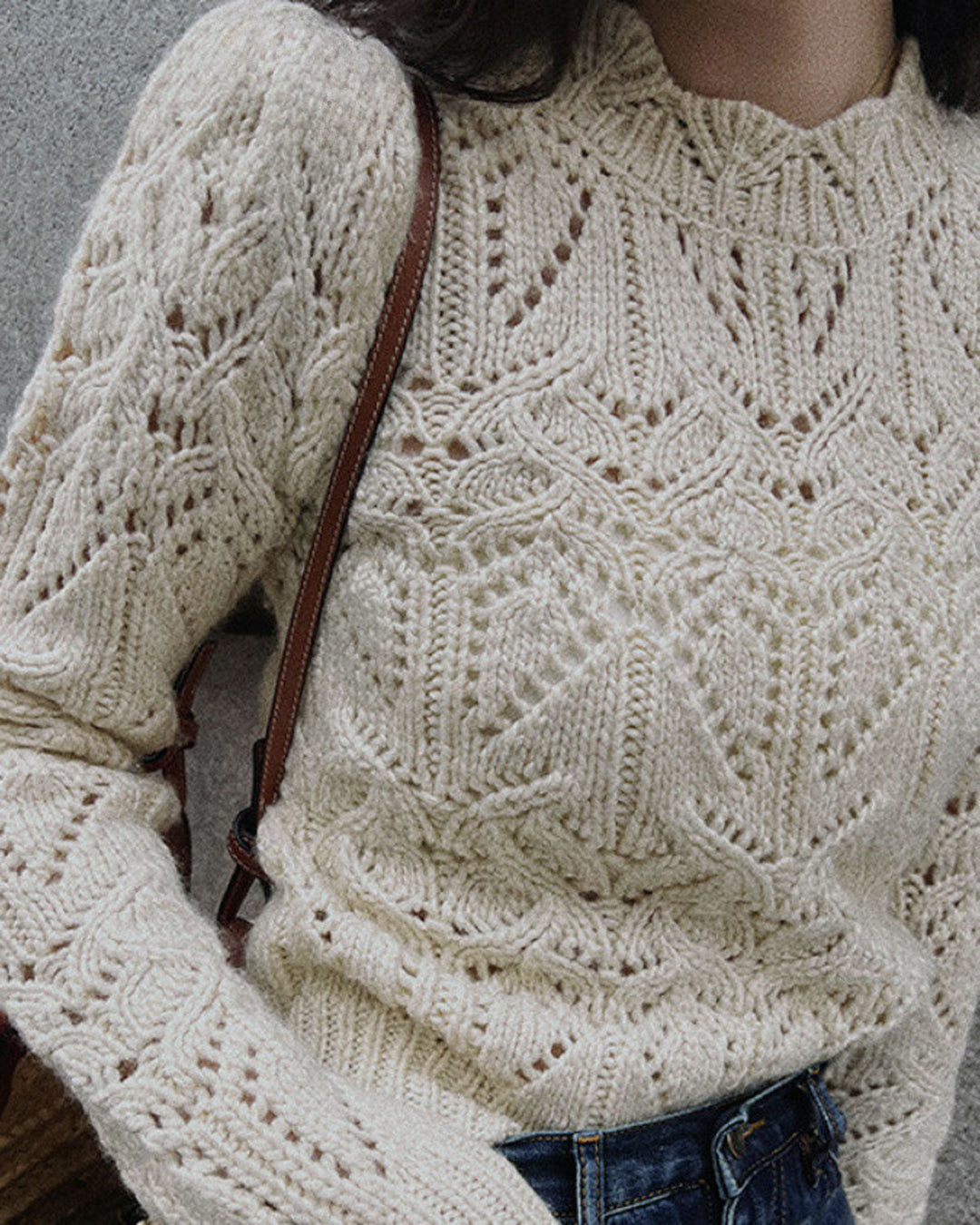 Off White Round Neck Cut Out Sweater