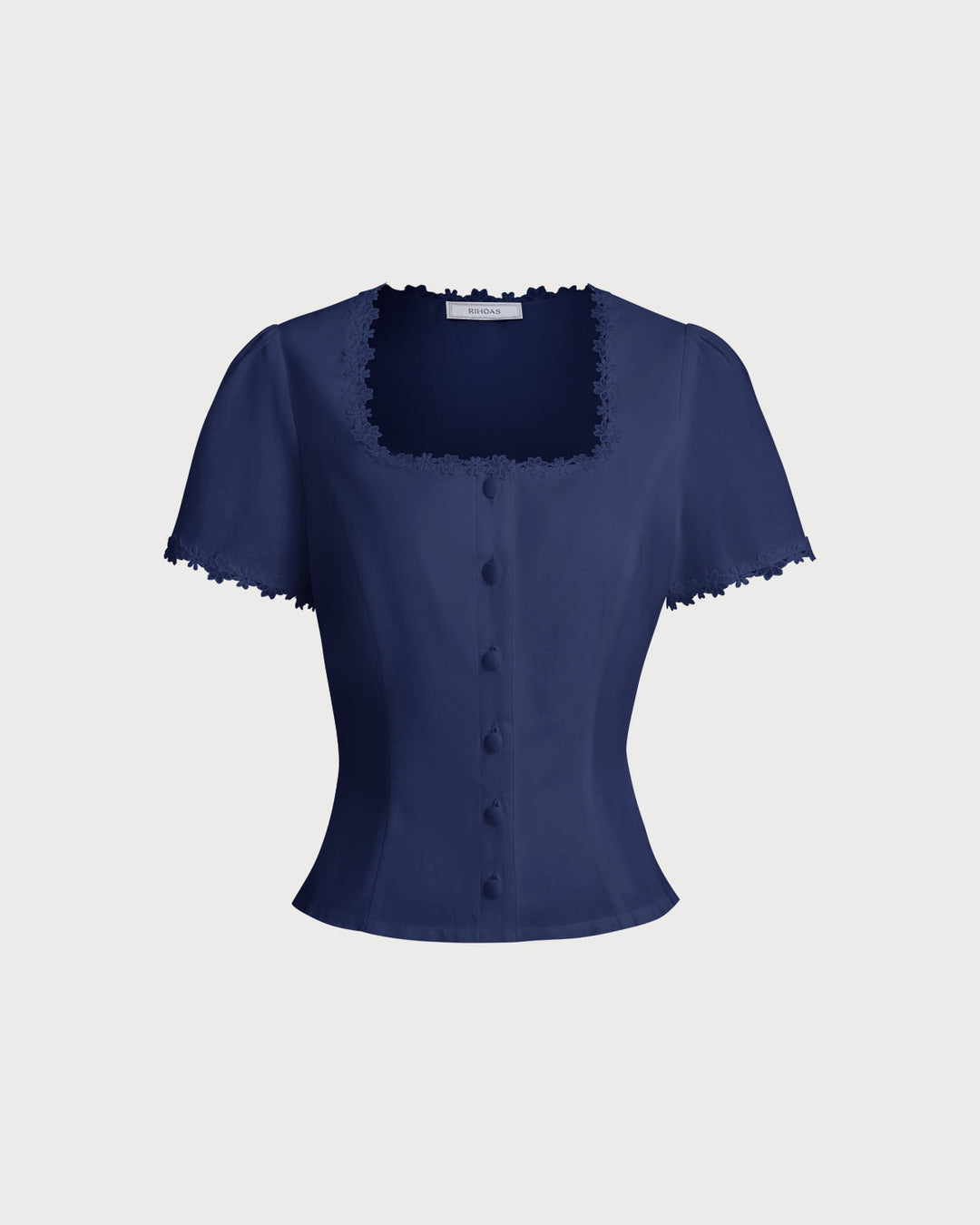 Navy Square Neck Button Blouse
