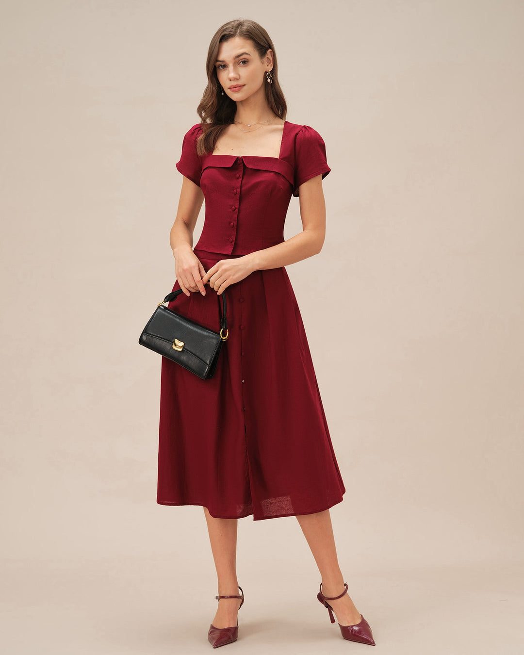 Red Square Neck X Cross Tie Blouse