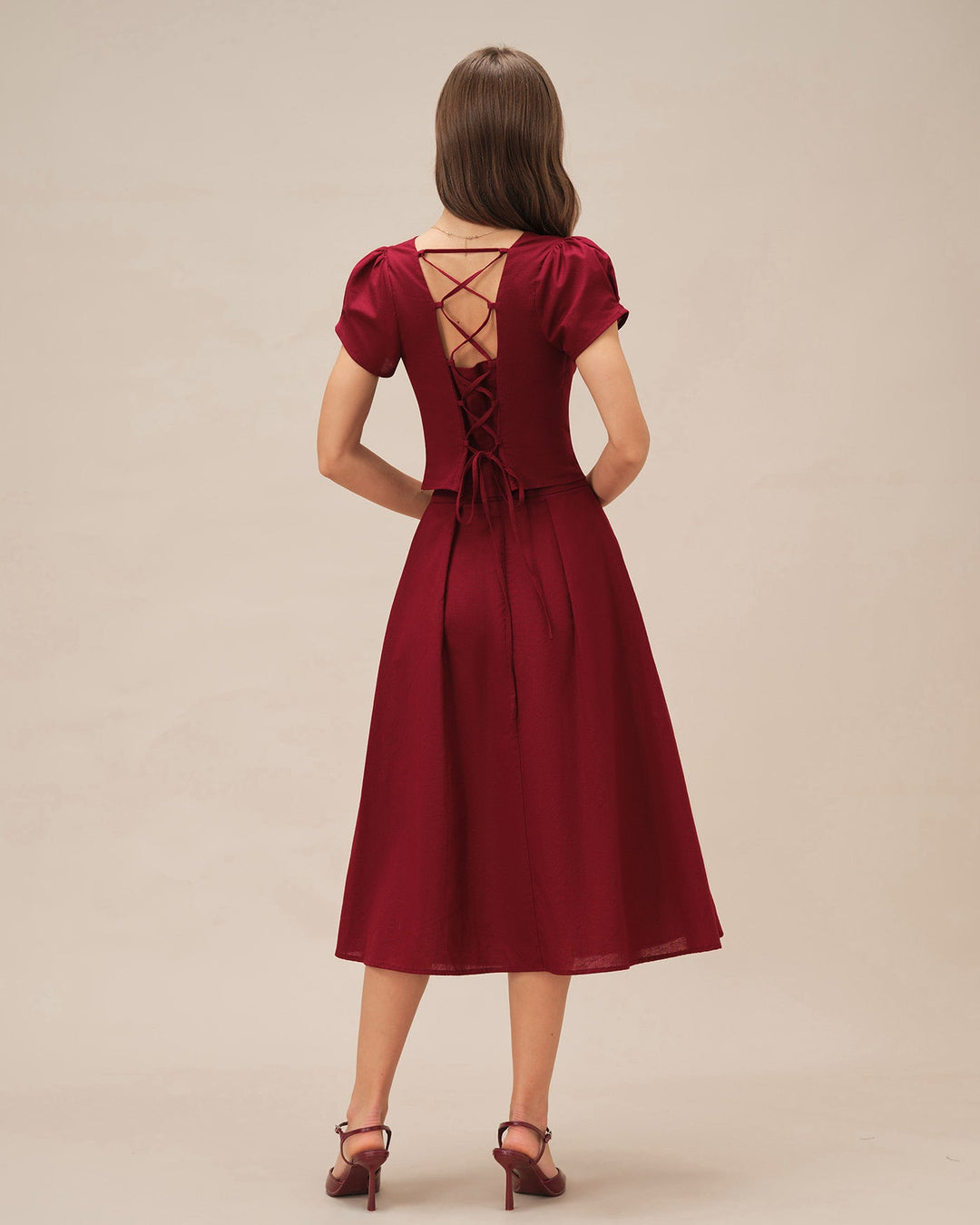 Red Square Neck X Cross Tie Blouse