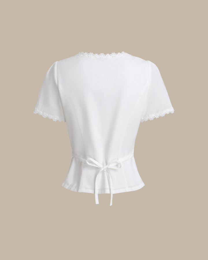 White Square Neck Button Lace Blouse