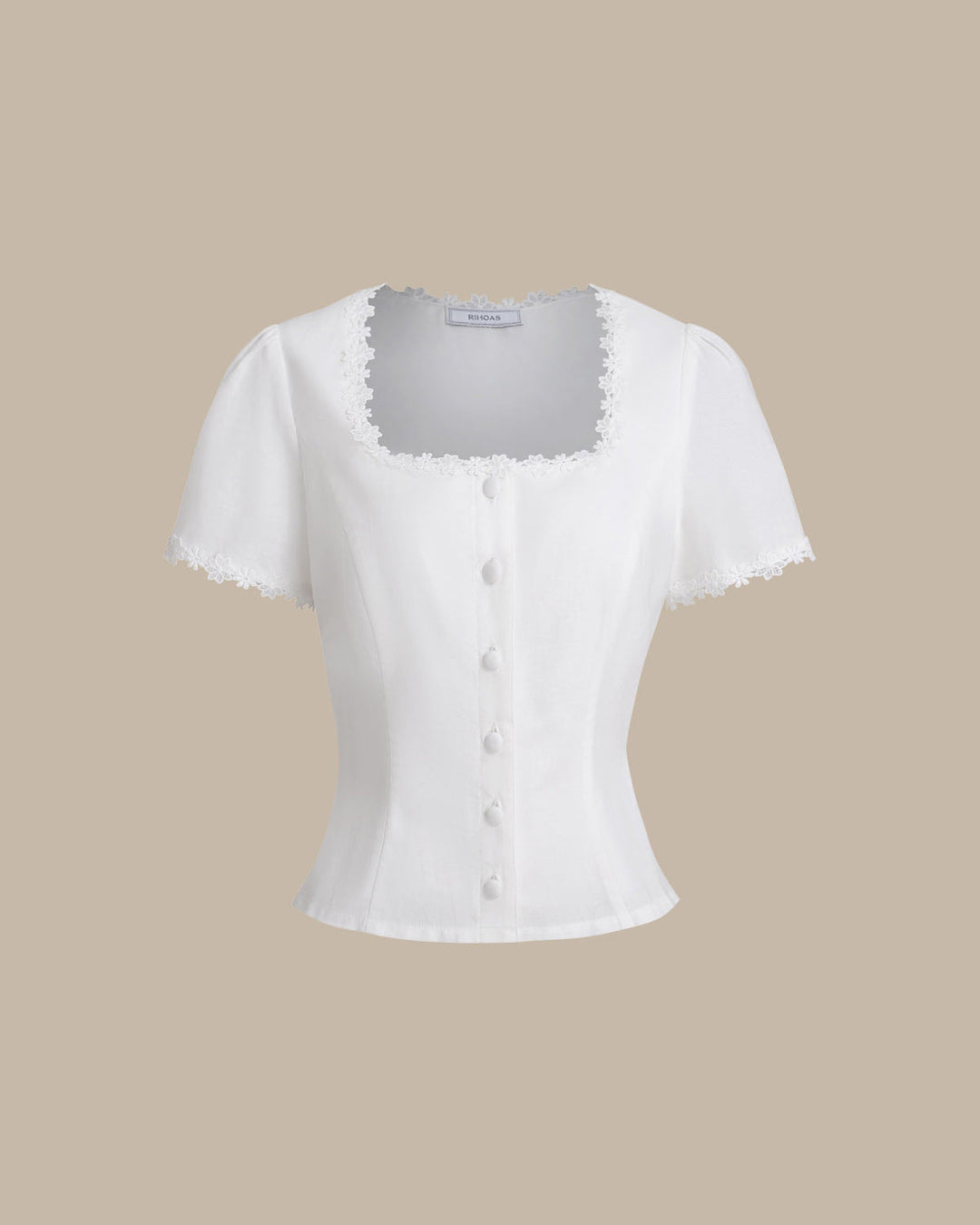 White Square Neck Button Lace Blouse