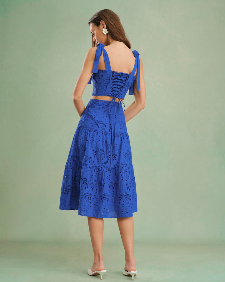 Blue Sweetheart Neck Embroidery Cami Top