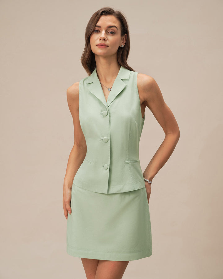 Green Solid A-Line Mini Skirt