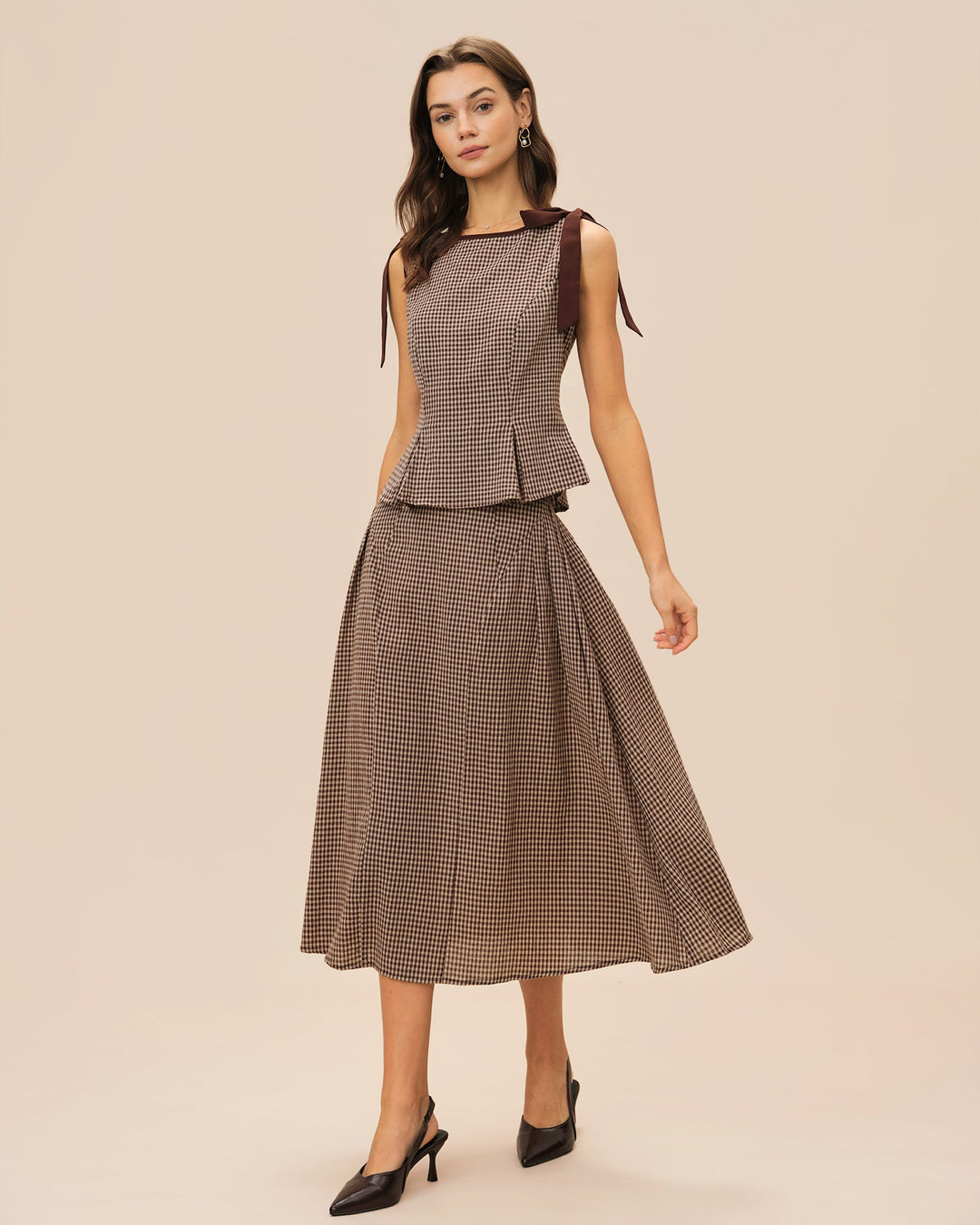 Brown Plaid Midi Skirt