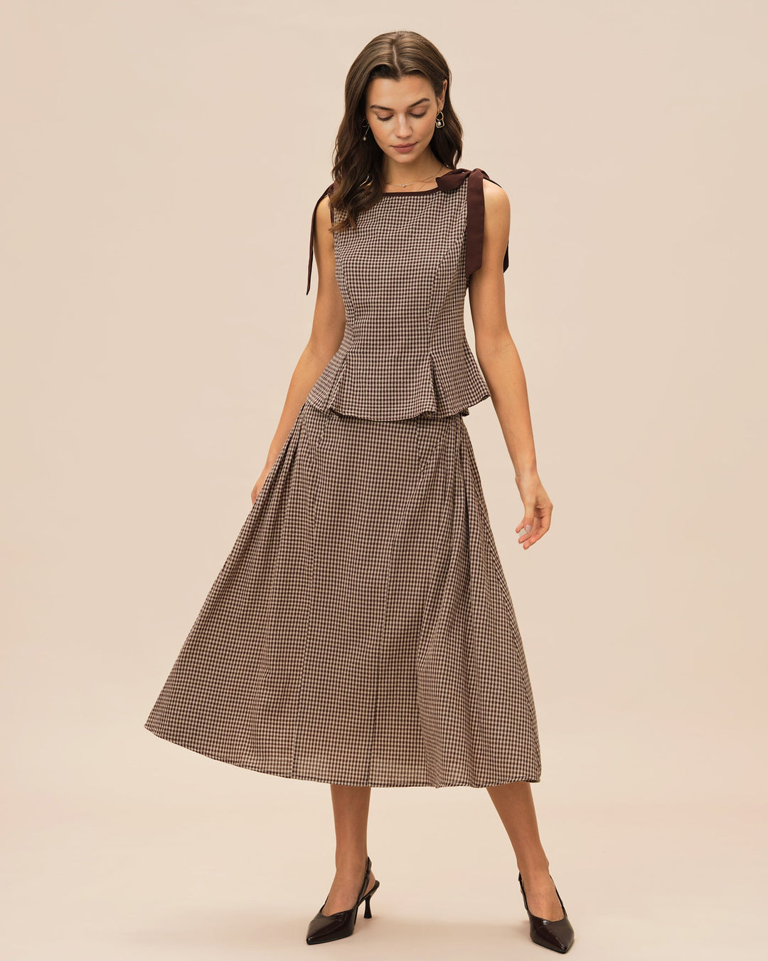 Brown Plaid Midi Skirt