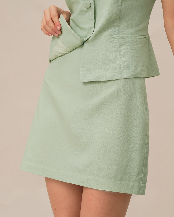 Green Solid A-Line Mini Skirt
