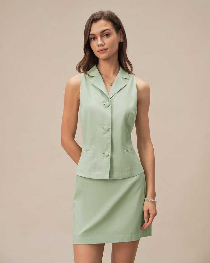 Green Solid A-Line Mini Skirt